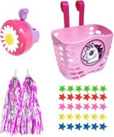 🚴 suerico girls bike decorations - kid bicycle accessories kit with bike wheel spoke beads, bike streamers tassel ribbon, bike horn bell, and bike front handlebar basket logo