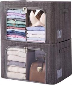 img 4 attached to 2Pack Stackable Storage Bins: Spacious Oxford Frame Storage Box with Clear Window, Label Holder, Durable Carry Handles, and Zipper - Ideal Large Sturdy Storage Bags for Organizing Clothes