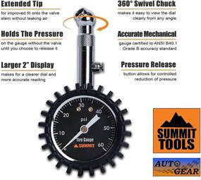 img 1 attached to 🔧 Summit Tools Glow Dial Tire Pressure Gauge - 0 to 60 PSI, Hold Valve, Pressure Bleeding Button, Rubber Head Cover - Automotive Accessory