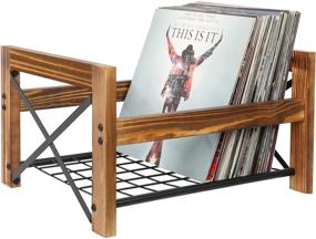 img 4 attached to 📀 X-cosrack Wood Vinyl Record Holder: Store Up to 100 Albums, DVDs, or CDs! Modern Design & Brown Finish