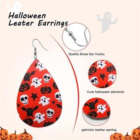 img 2 attached to 25 Halloween Faux Leather Teardrop Earrings with Pumpkin, Skull, Bat, Ghost, and Tombstone Dangles for Women and Girls