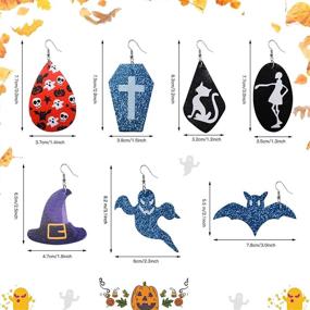 img 3 attached to 25 Halloween Faux Leather Teardrop Earrings with Pumpkin, Skull, Bat, Ghost, and Tombstone Dangles for Women and Girls