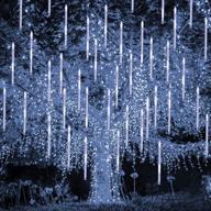 🎇 blissun falling rain lights - meteor shower rain drop lights, 30cm 8 tubes, 288 led icicle lights cascading snow falling lights for christmas, halloween, garden, tree, wedding, party decorations (white) logo