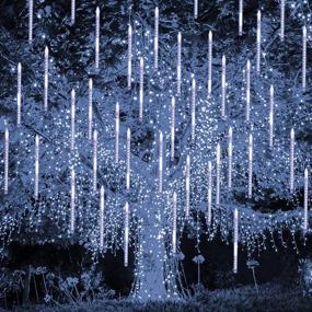 img 4 attached to 🎇 Blissun Falling Rain Lights - Meteor Shower Rain Drop Lights, 30cm 8 Tubes, 288 LED Icicle Lights Cascading Snow Falling Lights for Christmas, Halloween, Garden, Tree, Wedding, Party Decorations (White)