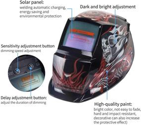 img 3 attached to Шлем для автоматической затемнения Holulo с широким обзорным полем и солнечной энергией | Маска капюшона для сварщика MIG TIG ARC (Призрак смерти)