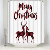🦌 christmas reindeer merry christmas soap-free waterproof shower curtain in red black buffalo check plaid, libaoge polyester fabric bathroom white (72x72, xmas elk) logo