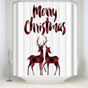 img 4 attached to 🦌 Christmas Reindeer Merry Christmas Soap-Free Waterproof Shower Curtain in Red Black Buffalo Check Plaid, Libaoge Polyester Fabric Bathroom White (72x72, Xmas Elk)