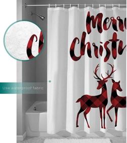 img 2 attached to 🦌 Christmas Reindeer Merry Christmas Soap-Free Waterproof Shower Curtain in Red Black Buffalo Check Plaid, Libaoge Polyester Fabric Bathroom White (72x72, Xmas Elk)
