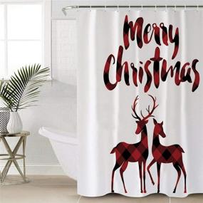 img 3 attached to 🦌 Christmas Reindeer Merry Christmas Soap-Free Waterproof Shower Curtain in Red Black Buffalo Check Plaid, Libaoge Polyester Fabric Bathroom White (72x72, Xmas Elk)