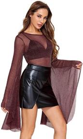 img 2 attached to 🌟 Stunning Sheer Mesh Bodysuit: Romwe Women's Sexy Backless Bell Sleeve with Glitter