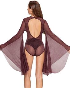 img 3 attached to 🌟 Stunning Sheer Mesh Bodysuit: Romwe Women's Sexy Backless Bell Sleeve with Glitter