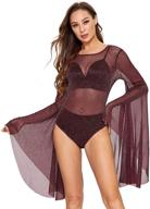 🌟 stunning sheer mesh bodysuit: romwe women's sexy backless bell sleeve with glitter logo