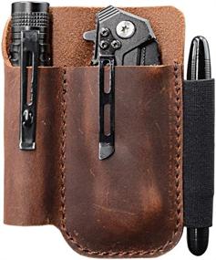 img 4 attached to 👜 Full Grain Leather EDC Pocket Pouch with Knife Organizer, Pen Loop, and Slip Pocket - Chestnut