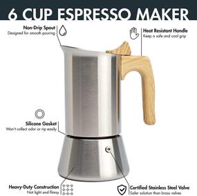 img 3 attached to Premium Primula Stainless Steel Stovetop Espresso and Coffee Maker, 6 Cup, Wood Handle - Effortlessly brew rich coffee at home!