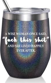 img 4 attached to 🎁 12 oz Stemless Glitter Charcoal - Stainless Steel Wine Tumbler with Lid and Straw, Perfect Birthday Gifts for Women & Friends - GALAROES, a Wise Woman Once Said and She Lived Happily Ever After