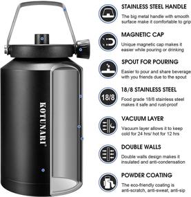 img 1 attached to 🥤 KOTUNARI Insulated 128 oz Water Jug - Large Stainless Steel Sports Bottle with Spout, Wide Mouth One Gallon Jug with Handle for Camping, Gym