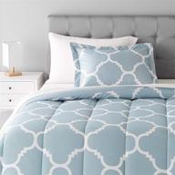 🛏️ amazon basics 5-piece bed-in-a-bag comforter bedding set - lightweight microfiber, twin/twin xl size, dusty blue trellis design logo