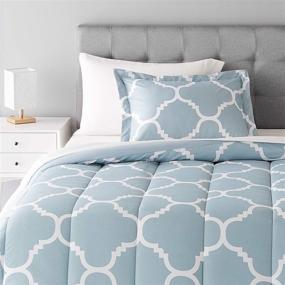 img 4 attached to 🛏️ Amazon Basics 5-Piece Bed-In-A-Bag Comforter Bedding Set - Lightweight Microfiber, Twin/Twin XL Size, Dusty Blue Trellis Design