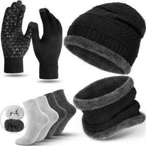 img 4 attached to ❄️ Ultimate Winter Warmth: Fleece Lined Beanie Hat, Scarf, Sock, and Touchscreen Gloves Set for Men and Women