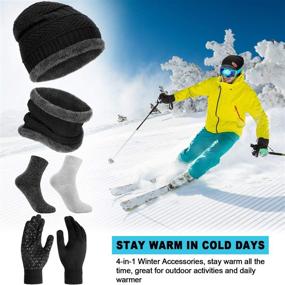 img 3 attached to ❄️ Ultimate Winter Warmth: Fleece Lined Beanie Hat, Scarf, Sock, and Touchscreen Gloves Set for Men and Women