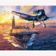 🎨 diy oil painting kit: capture the power of painted warship aircraft at sea - perfect for adults and kids, 16x20 inch logo