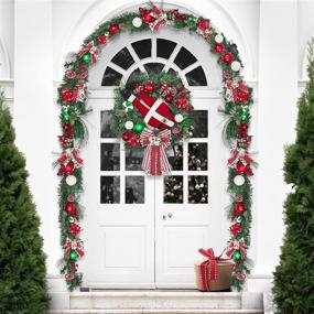 img 3 attached to Valery Madelyn Pre-Lit 6ft Splendor Red Green White Christmas Garland with LED Lights and Ball Ornaments - Front Door Window Fireplace Mantle Xmas Decor, Battery Operated