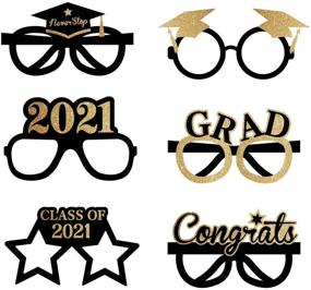 img 3 attached to 🎓 SWYOUN 12PCS Glitter Class Of 2021 Graduation Party Eyeglasses Photo Props Supplies - Black/Gold