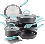 rachael ray 11-piece hard anodized aluminum cookware set: sleek gray with light blue handles - ultimate kitchen upgrade! logo