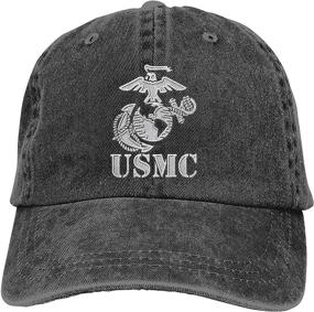 img 4 attached to Premium Unisex Denim Cap with Classic Eagle Globe Anchor Logo - Adjustable Baseball Dad Hat for Men and Women, Perfect for Sports