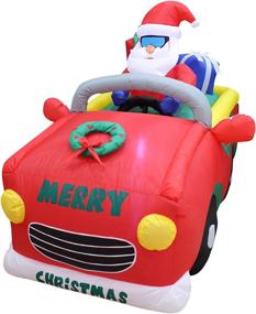 img 2 attached to 🎅 6ft Christmas Inflatable Santa Claus Riding Red Car with Gift Boxes - LED Lights Outdoor Indoor Holiday Decor, Blow up Lighted Yard Decorations, Lawn Inflatables for Home Family Outside