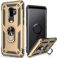 protective gold phone case for samsung galaxy s9 plus - military grade, 16ft drop test, magnetic kickstand, car mount holder compatible logo