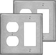 🔳 2-pack bestten 2-gang combination metal wall plate with white/clear plastic film - 1 duplex/1 decor, anti-corrosion stainless steel outlet and switch cover - standard size, brushed finish, silver logo