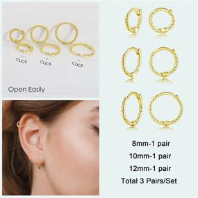 img 2 attached to 💎 14K Gold Plated Hypoallergenic Hoop Earrings and Cartilage Nose Ring Set - 3 Pairs for Women, Men, and Teen Girls (8mm-12mm)