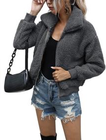 img 4 attached to Jacket Casual Shearling Outwear Pockets Women's Clothing in Coats, Jackets & Vests