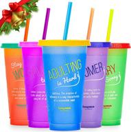 ☕️ pack of 5 reusable cups with lids and straws - iced coffee tumblers with lids, plastic cups for cold drinks, travel cup with lid and straw logo