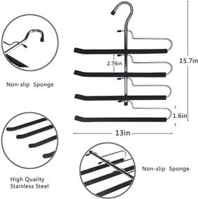 img 3 attached to 👖 Non Slip Pants Hangers with 4 Layers for Space Saving - Stainless Steel Multi Functional Pants Rack and Heavy Duty Wardrobe Organizer for Trousers, Jeans, Skirts, Scarves, Ties - Set of 2 Packs