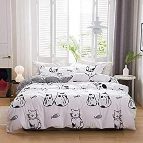 img 2 attached to 🐱 Jameswish Kids Twin Cat Duvet Cover Set: Playful Cats in Black and White with Geometric Patterns - Microfiber Cartoon Comforter Quilt, Zipper Closure - Ideal for Girls and Boys, 2 Pieces