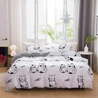 🐱 jameswish kids twin cat duvet cover set: playful cats in black and white with geometric patterns - microfiber cartoon comforter quilt, zipper closure - ideal for girls and boys, 2 pieces logo