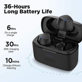 img 3 attached to Беспроводные наушники Bluetooth с микрофоном – стереозвонки, дополнительный бас, сенсорное управление, 35 часов воспроизведения – идеально для тренировок (в комплекте зарядный футляр) – черные.