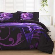 👑 queen purple comforter set – reversible rose pattern printed bedding with 2 pillowcases - all seasons duvet - soft microfiber filling - 90"x90 logo