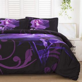 img 4 attached to 👑 Queen Purple Comforter Set – Reversible Rose Pattern Printed Bedding with 2 Pillowcases - All Seasons Duvet - Soft Microfiber Filling - 90"x90