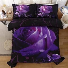 img 1 attached to 👑 Queen Purple Comforter Set – Reversible Rose Pattern Printed Bedding with 2 Pillowcases - All Seasons Duvet - Soft Microfiber Filling - 90"x90