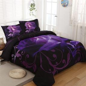 img 2 attached to 👑 Queen Purple Comforter Set – Reversible Rose Pattern Printed Bedding with 2 Pillowcases - All Seasons Duvet - Soft Microfiber Filling - 90"x90