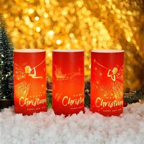 img 2 attached to 🕯️ YUROZAC Christmas Flameless Candles: Set of 3 Flickering LED Wax Pillar Candles with Timer - Perfect Xmas Decoration!