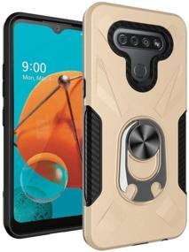 img 3 attached to 📱 Oleaders LG K51 Case with Tempered Glass Screen Protector and Rotatable Metal Ring Holder - Gold