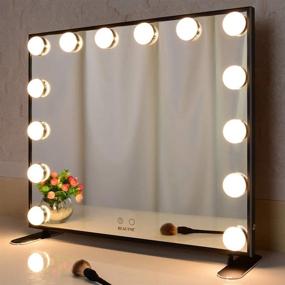 img 3 attached to 💄 BEAUTME Vanity Mirror with Lights - Large Makeup Mirror with 14 Dimmable Bulbs - Bedroom Black Mirror Tabletop/Wall Mounted Hollywood Style Smart Mirror (Black, 60x53cm) - US Stock