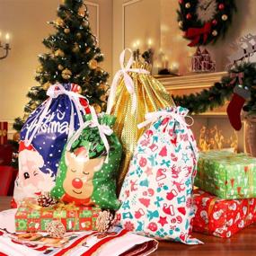 img 1 attached to 🎁 Upgraded Assorted Christmas Drawstring Gift Bags - Set of 30pcs, Perfect for Birthday & Christmas Party Gift Wrapping - Amosfun