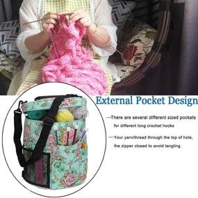img 1 attached to 🌸 Looen Peony Flower Yarn Storage Knitting Tote Bag - Large Capacity, Portable, Lightweight Organizer with Shoulder Strap Handles, Pockets for Crochet Hooks & Knitting Needles