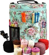 🌸 looen peony flower yarn storage knitting tote bag - large capacity, portable, lightweight organizer with shoulder strap handles, pockets for crochet hooks & knitting needles logo
