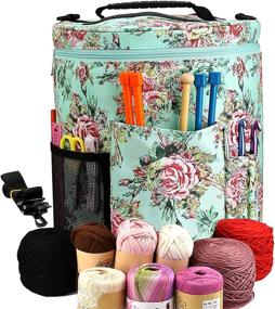 img 4 attached to 🌸 Looen Peony Flower Yarn Storage Knitting Tote Bag - Large Capacity, Portable, Lightweight Organizer with Shoulder Strap Handles, Pockets for Crochet Hooks & Knitting Needles